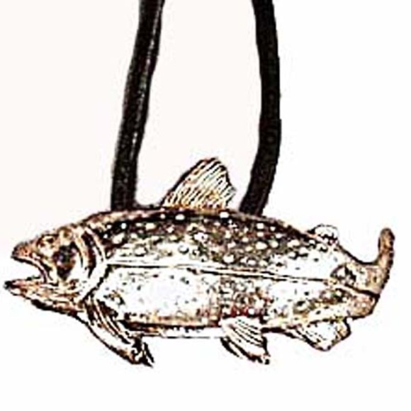 SILVER LIFE-SIZE MINNOW NECKLACE, STERLING SILVER, CALF LEATHER CORD, 26 INCHES - Picture 2 of 2